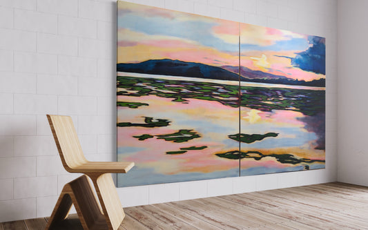 “Water chestnuts on the Hudson Diptych”oils on imitation gold-leafed canvas 96”x60” x1.5”