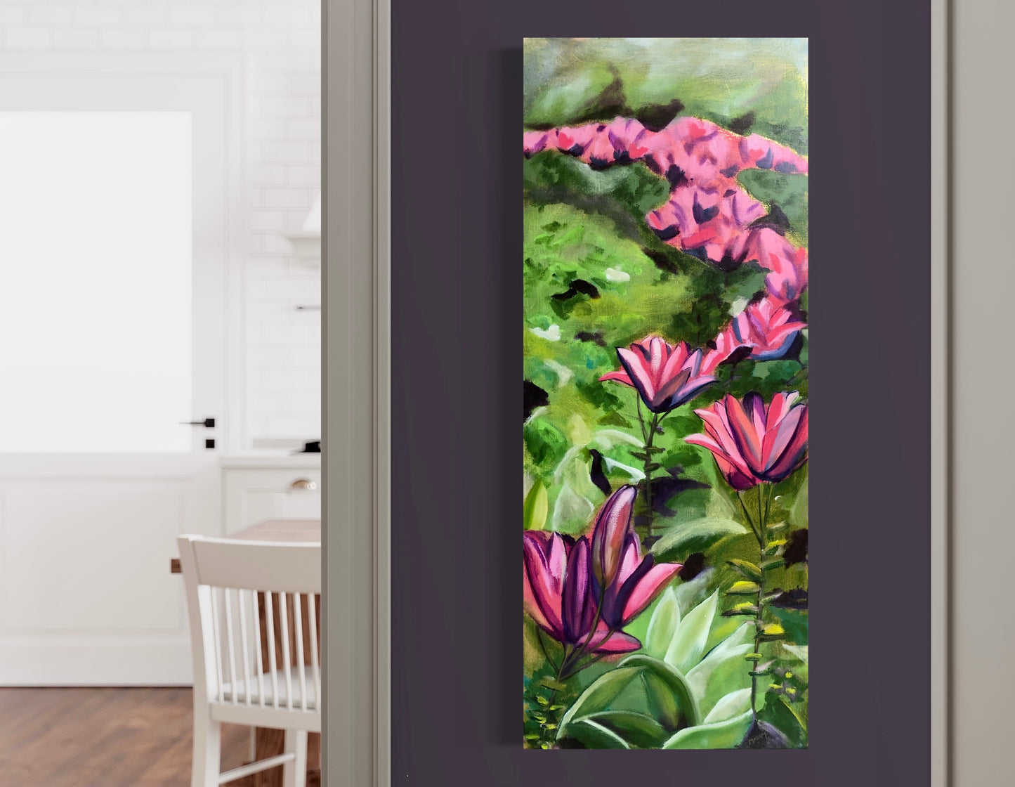 “Lily Bed” Oils on imitation-goldleafed canvas. 40”x16”x1.5”