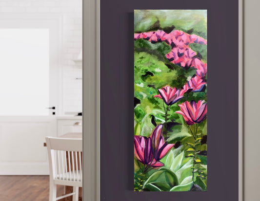 “Lily Bed” Oils on imitation-goldleafed canvas. 40”x16”x1.5”