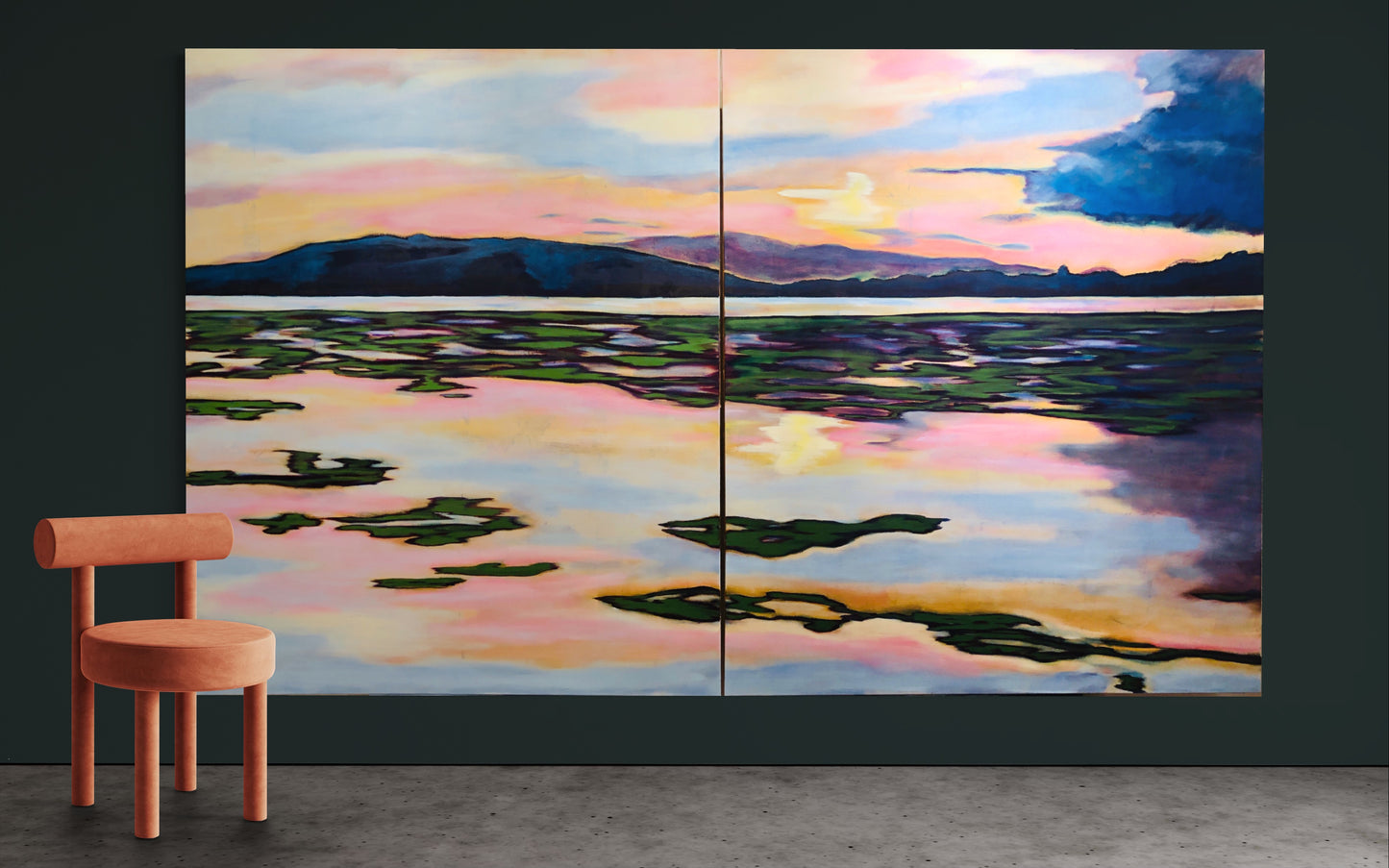 “Water chestnuts on the Hudson Diptych”oils on imitation gold-leafed canvas 96”x60” x1.5”